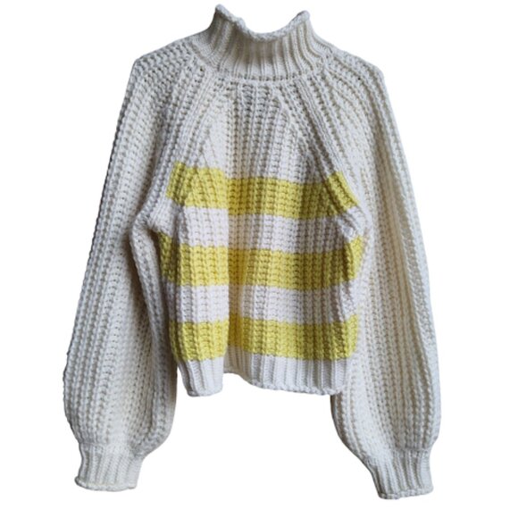 WRANGLER Chunky Crropped Balloon Sleeve Mockneck Pullover Knit Sweater Alpaca XL - Picture 3 of 16